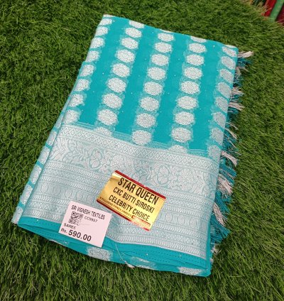 Chiffon silver buti sarees VTCSB04